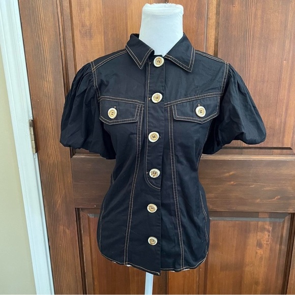 C/MEO Collective Tops - Firm! C/meo Parisian Black Puff Sleeve Button-Up Shirt/ jacket